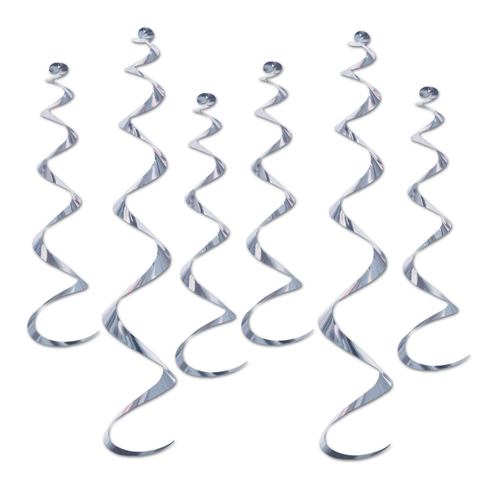 A hanging swirl decoration featuring a twirly whirlys design. Comes in a pack of 6.