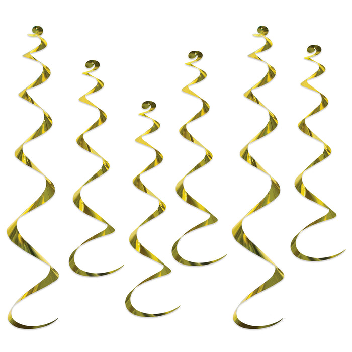 A hanging swirl decoration featuring a twirly whirlys design. Comes in a pack of 6.