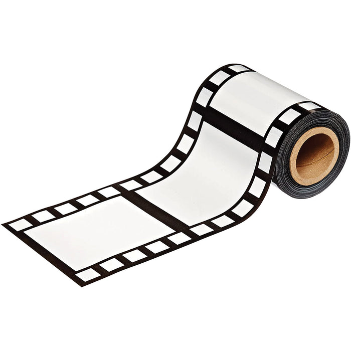 A party decoration featuring a filmstrip decorating material design. Sold as a single piece.