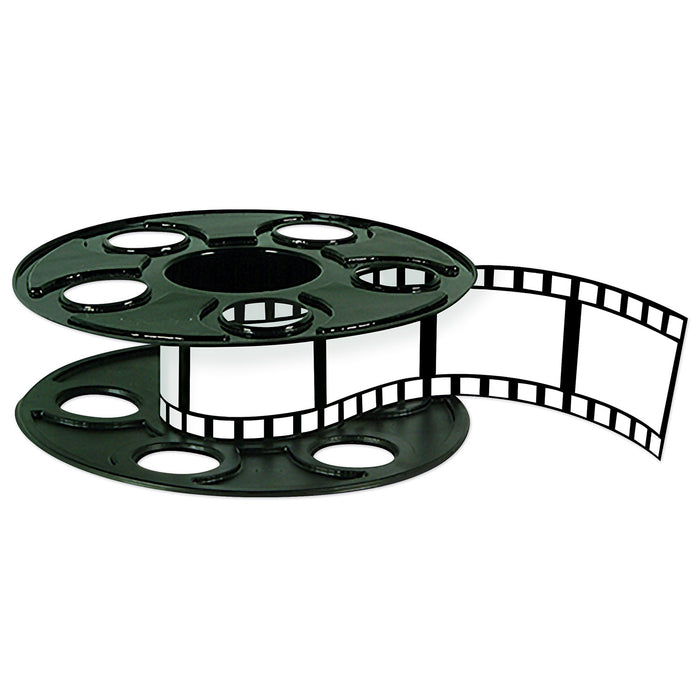 A 3-D table centerpiece featuring a movie reel filmstrip design. Sold as a single piece.