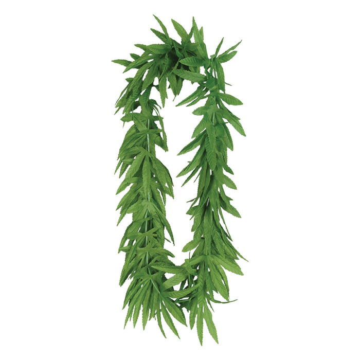 A party decoration featuring a tropical fern leaf lei design. Sold as a single piece.