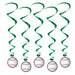 A cluster of hanging swirl decorations featuring a baseball design. Comes in a pack of 5.
