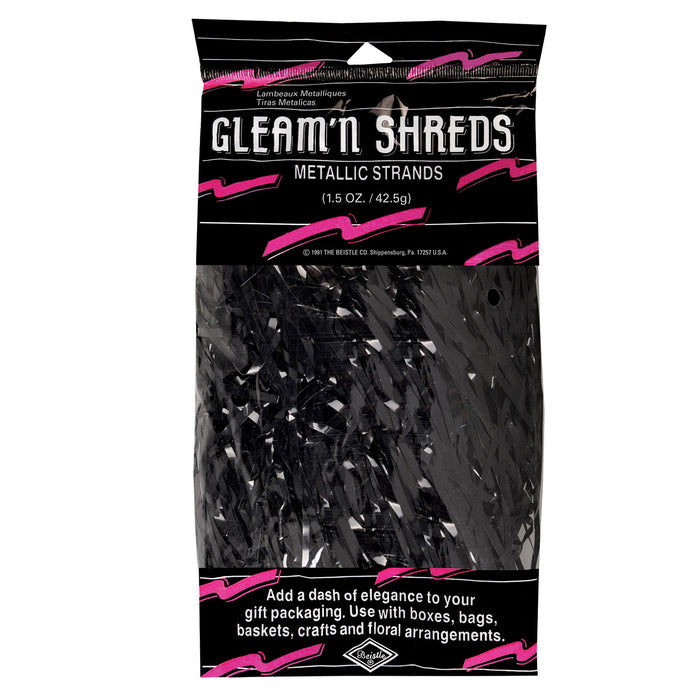 A metallic party decoration featuring a shreds strands design. Sold as a single piece.