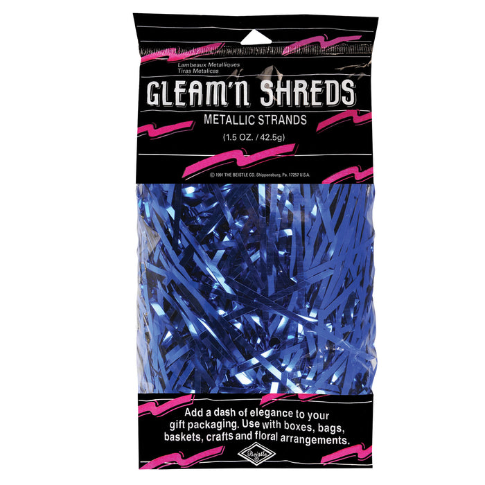 A metallic party decoration featuring a shreds strands design. Sold as a single piece.