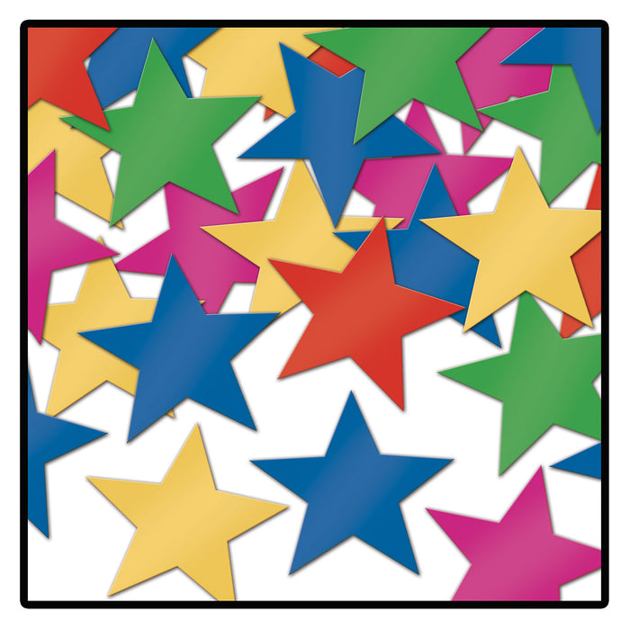 A scattered metallic confetti pieces featuring a stars design. Sold as a single piece.