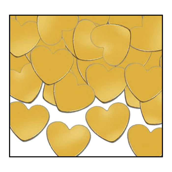 A scattered metallic confetti pieces featuring a hearts design. Sold as a single piece.