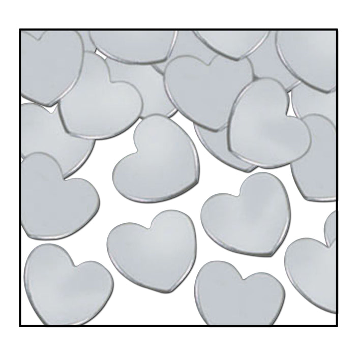 A scattered metallic confetti pieces featuring a hearts design. Sold as a single piece.