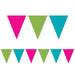 A cerise pennant banner of triangular flags printed with a , design. Sold as a single piece.