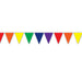 A rainbow pennant banner of triangular flags. Sold as a single piece.
