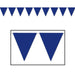 A blue pennant banner of triangular flags. Sold as a single piece.