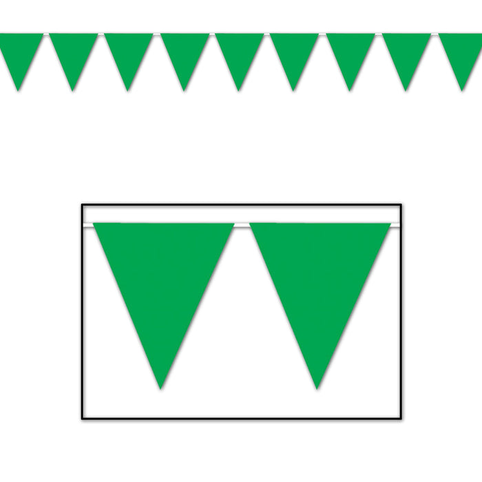 A green pennant banner of triangular flags. Sold as a single piece.