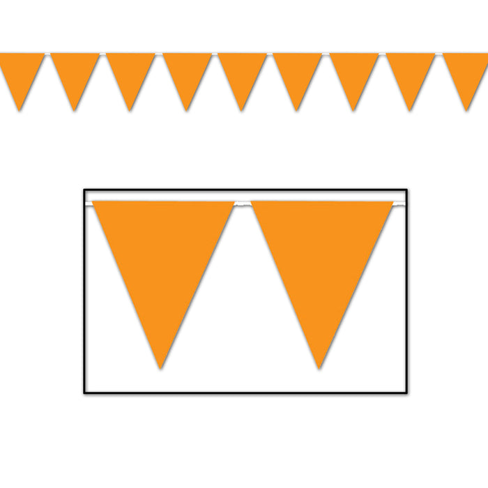 An orange pennant banner of triangular flags. Sold as a single piece.