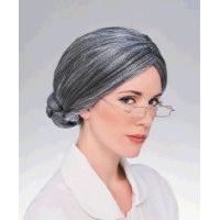 Grey Old Lady Wig shown against a plain white background — a Halloween costume accessory.