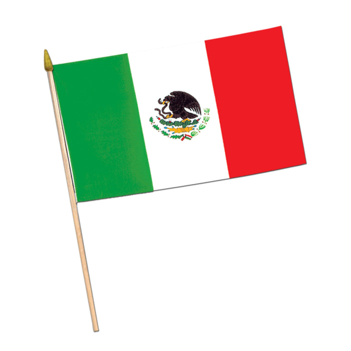 A small fabric flag printed with a mexican design. Sold as a single piece.
