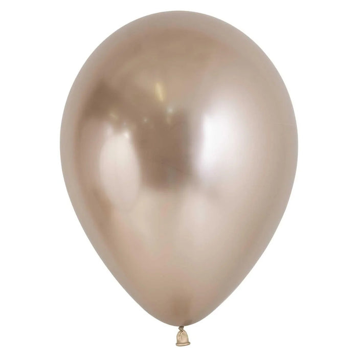 Single large pearlescent champagne-colored latex balloon with a reflective metallic sheen displayed against a white background.