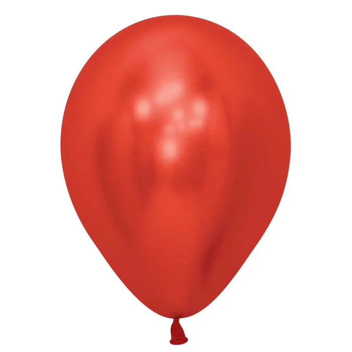 Red latex balloon with a tied knot at the bottom, featuring a glossy finish and subtle shading that creates dimension on the rounded surface.