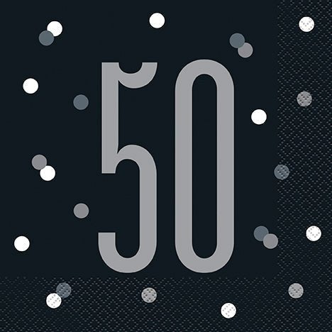 50th Birthday Black Lunch Napkins | 16ct