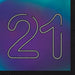 Finally 21 luncheon napkins featuring a neon-style teal, purple, and blue gradient “21” design on a dark background, sold in a 16-count pack.