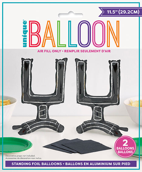 Standing football goalpost foil balloon centerpiece set with two black air-fill balloons for football parties, tailgates, and game day décor.