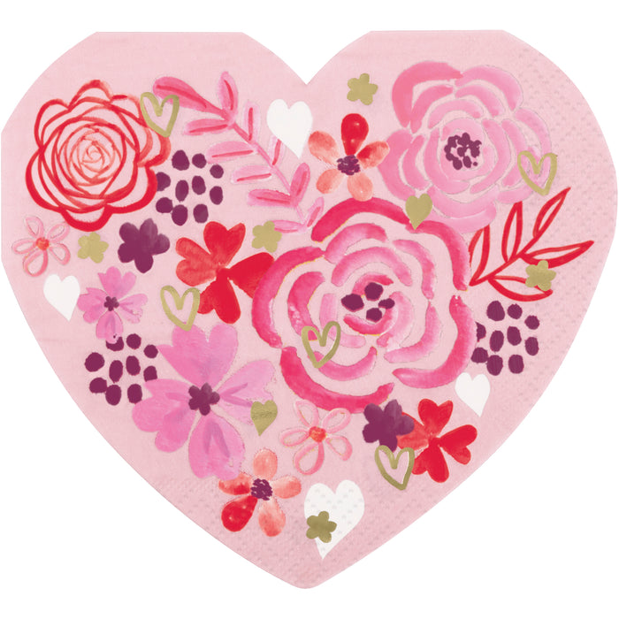 Valentine's Heart Shaped Luncheon Napkins With Foil | 16 ct