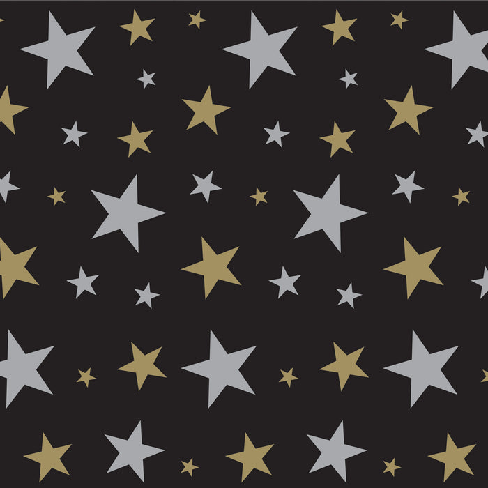 A large printed scene-setter backdrop printed with a star design. Sold as a single piece.