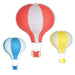 A hanging paper lantern featuring a hot air balloon design. Comes in a pack of 3.