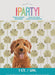 Dog photo booth backdrop with gold paw prints and 'Unique Party!' branding.