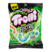 Trolli Sour Electric Crawlers: soft sour gummy crawlers. Sold in a 4.25 oz clear plastic peg bag that hangs from a printed header card, with the candy visible inside.