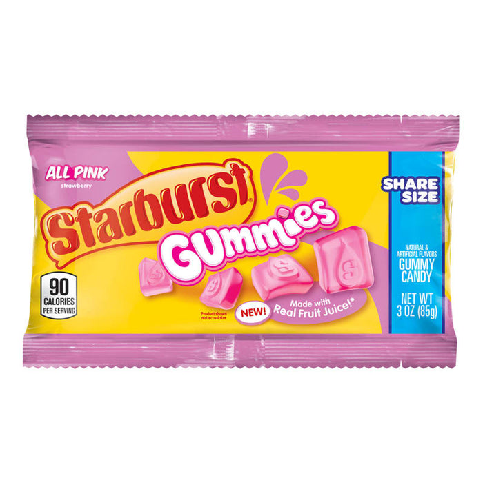 Starburst All Pink Gummies: soft gummy candies. Individually wrapped, 3 oz size.