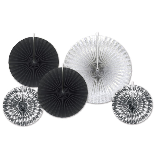 Assorted Paper & Foil Decorative Fans - Black & Silver | 5ct