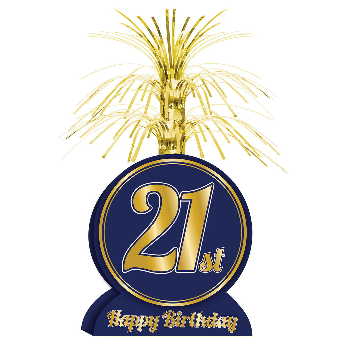 A 3-D table centerpiece featuring a 21st birthday design. Sold as a single piece.