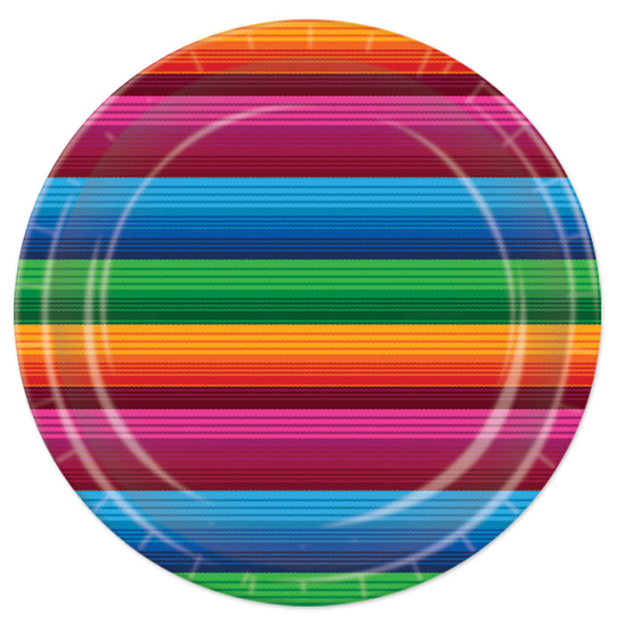 A round party plate printed with a fiesta design. Comes in a pack of 8.