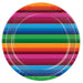 A round party plate printed with a fiesta design. Comes in a pack of 8.