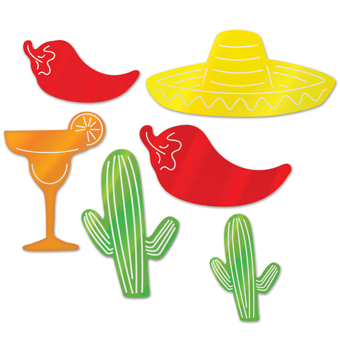 A foil set of flat die-cut silhouettes featuring a fiesta design. Comes in a pack of 6.