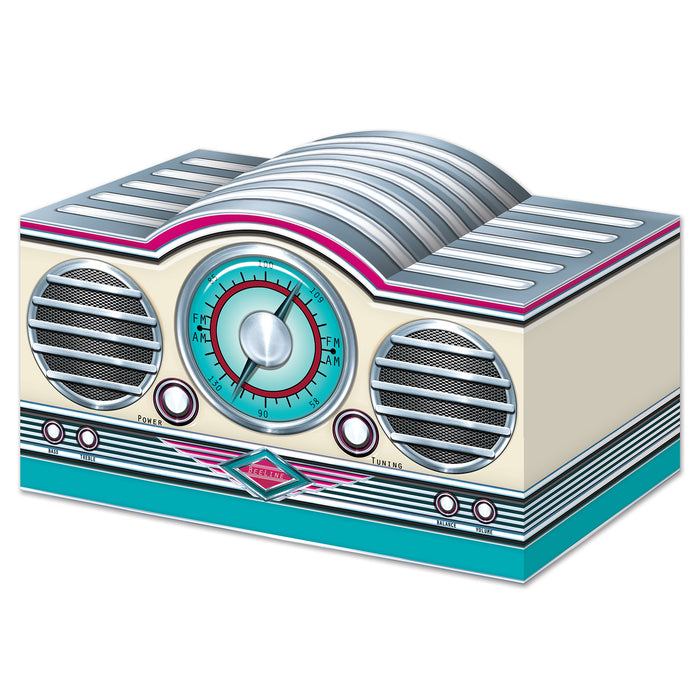 A 3-D table centerpiece featuring a rock & roll radio design. Sold as a single piece.
