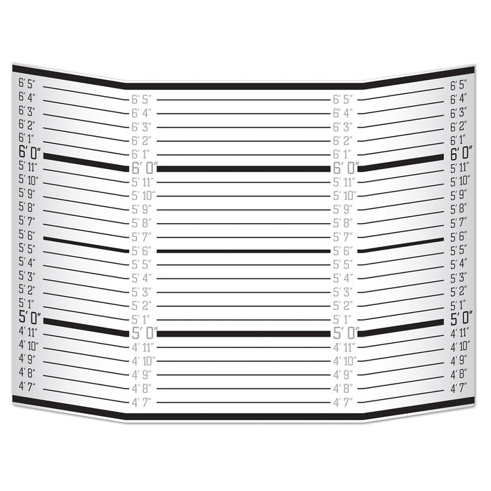 A photo-booth prop featuring a mug shot lineup design. Sold as a single piece.