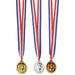 A gold set of award medals on neck ribbons featuring a , & bronze design. Comes in a pack of 3.