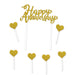 A cake topper pick featuring a happy anniversary design. Sold as a single piece.