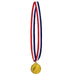 An award medal on a neck ribbon featuring a football design. Sold as a single piece.