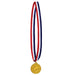 An award medal on a neck ribbon featuring a baseball design. Sold as a single piece.