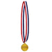 An award medal on a neck ribbon featuring a participation design. Sold as a single piece.