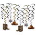 A cluster of hanging swirl decorations featuring a western design. Comes in a pack of 12.