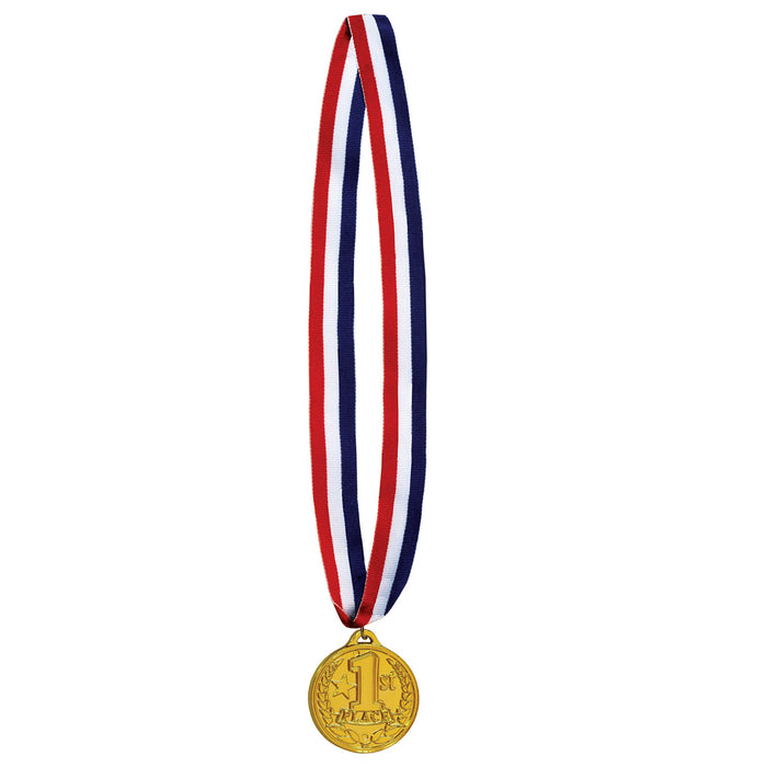 An award medal on a neck ribbon featuring a 1st place design. Sold as a single piece.