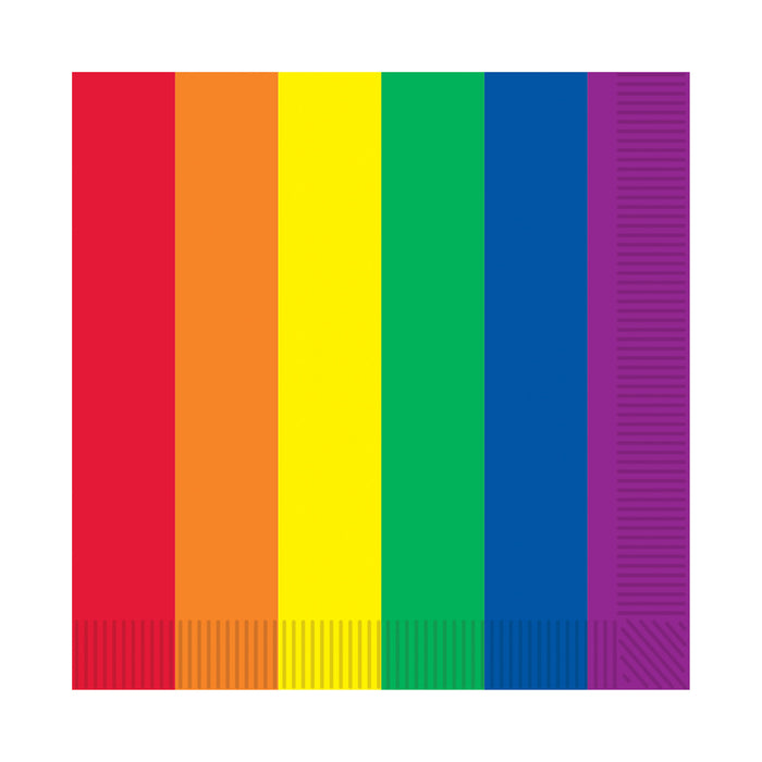 A rainbow small beverage napkin. Comes in a pack of 16.