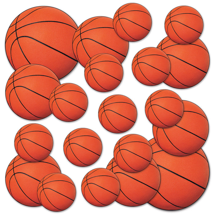 A set of flat die-cut cutouts featuring a basketball design. Comes in a pack of 20.