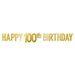 A foil coiled hanging streamer featuring a happy 100th birthday design. Sold as a single piece.