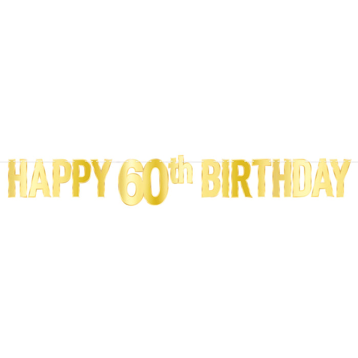 A foil coiled hanging streamer featuring a happy 60th birthday design. Sold as a single piece.