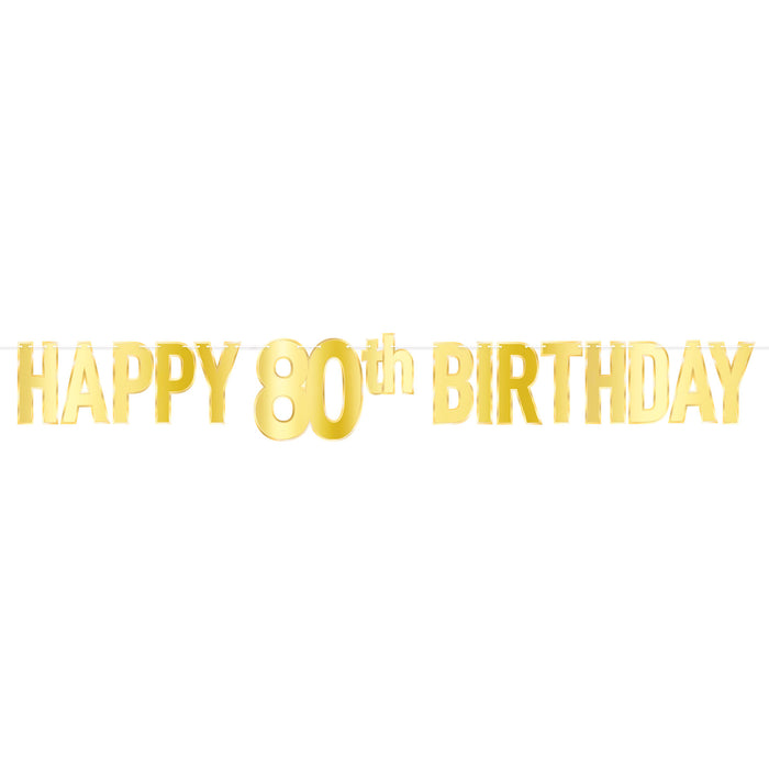 A foil coiled hanging streamer featuring a happy 80th birthday design. Sold as a single piece.
