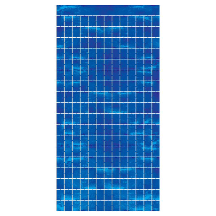A metallic hanging fringe doorway curtain featuring a square design. Sold as a single piece.