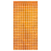 A metallic hanging fringe doorway curtain featuring a square design. Sold as a single piece.